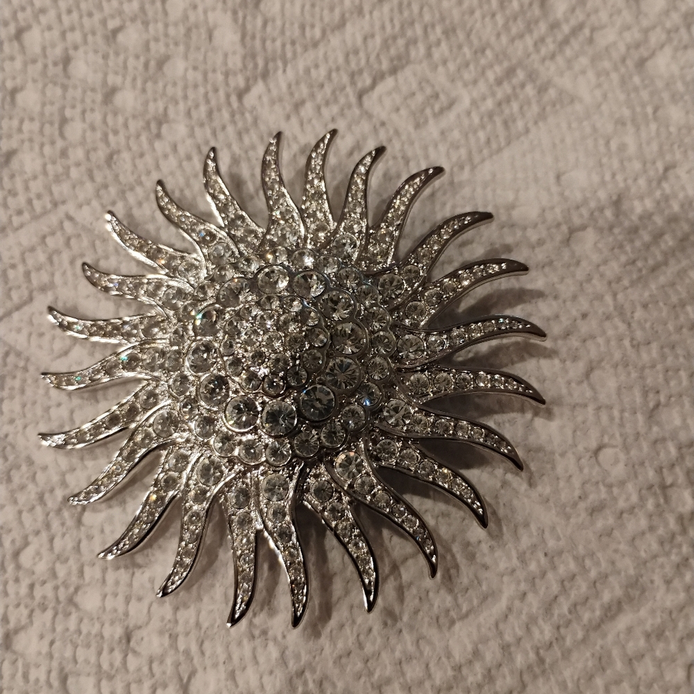 Vintage JBK Crystal Sunburst Brooch
